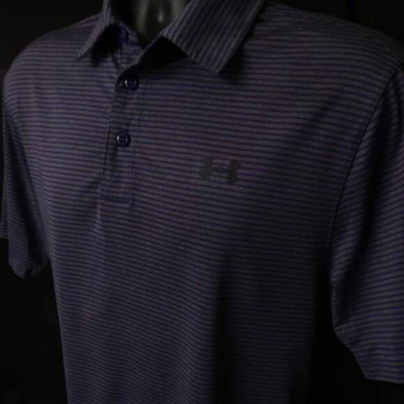 Under Armour HeatGear Purple Striped Performance Polo (M) ⛳️ OMG! - Picture 9 of 11